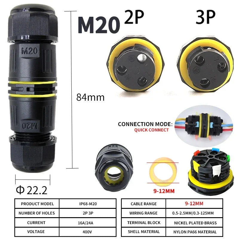IP68 Outdoor Waterproof Junction Box Electrical Cable Connector,