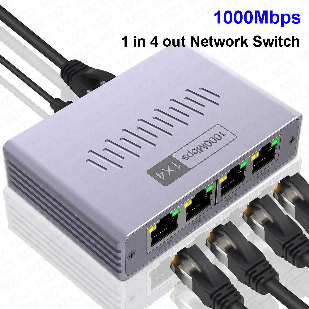 MZX 1-in-4-out 1000M Gigabit Network Hub Switch RJ45