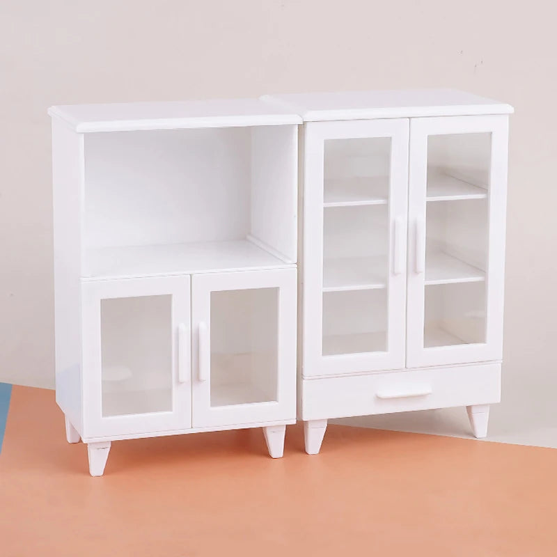 2Pcs/set Miniature White Cupboard Display Cabinet Storage Lockers
