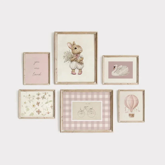 Pink Nursery Gallery Art Wall Poster Vintage Kids
