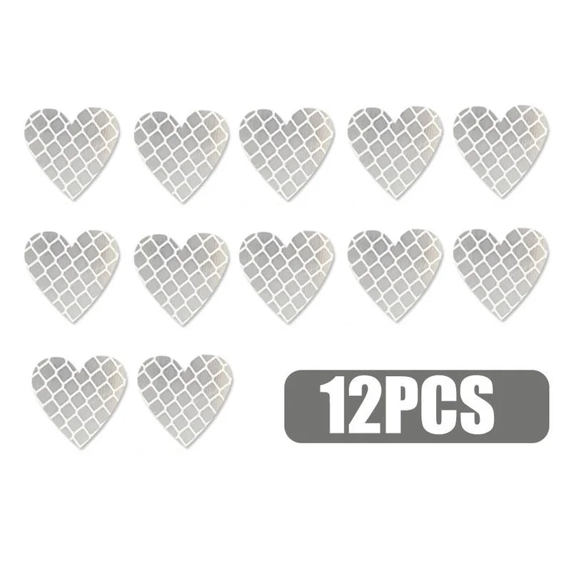 12pcs Heart Shape Reflective Car Stickers Night Warning