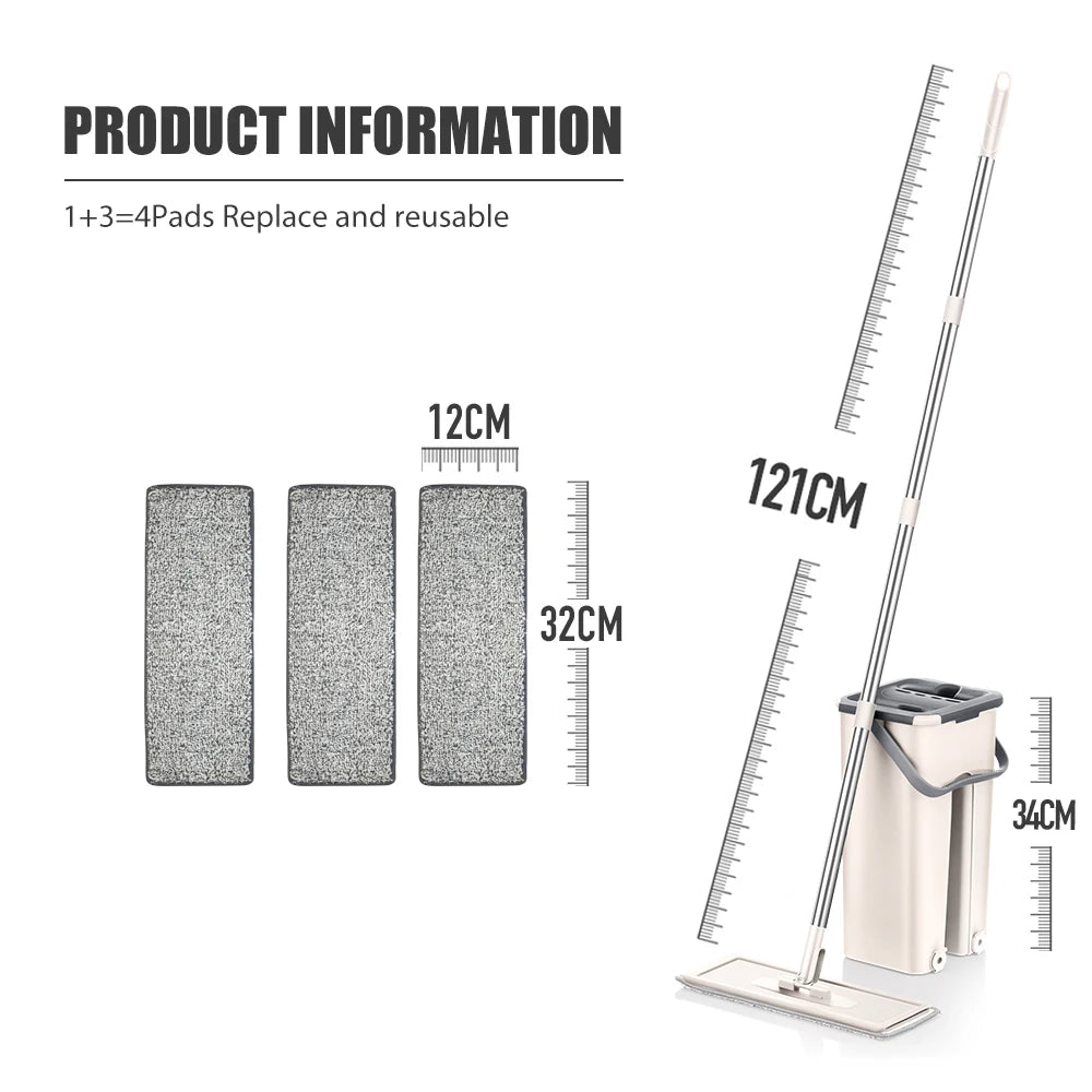 Hand Free Flat Floor Mop And Bucket Set