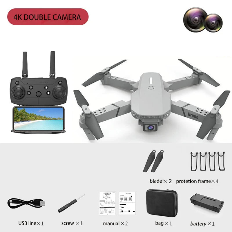 Hot-Selling E88 Smart Drone, One-Click Takeoff, Dual Camera
