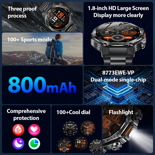 LIGE New Men Smart Watch Bluetooth Calling 800mAh
