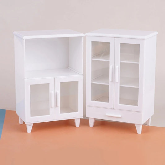 2Pcs/set Miniature White Cupboard Display Cabinet Storage Lockers