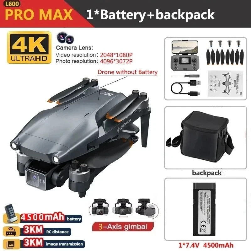 L600 PRO MAX GPS Drone Professional 4K 3-Axis