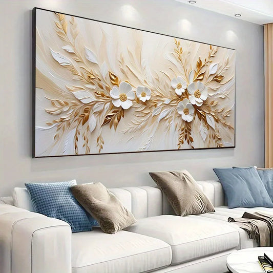 Abstract Golden White Flower Poster and Prints, Canvas