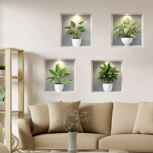 4PCS Tropical Green Plant Wall Stickers for Bedroom