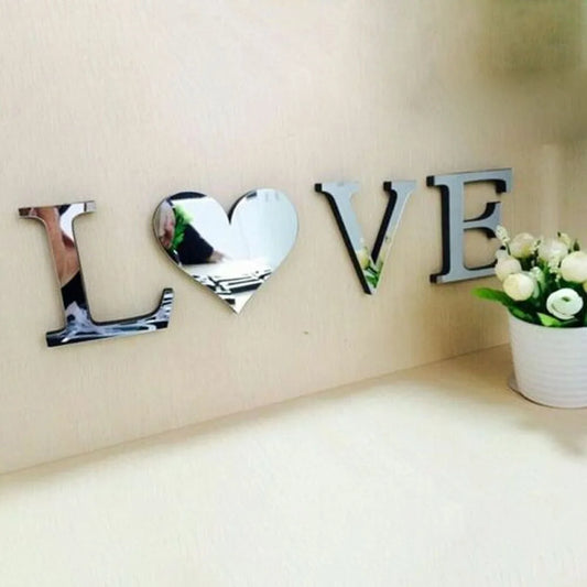 4pcs Letter Wall Stickers Letters Love Mirror Tiles