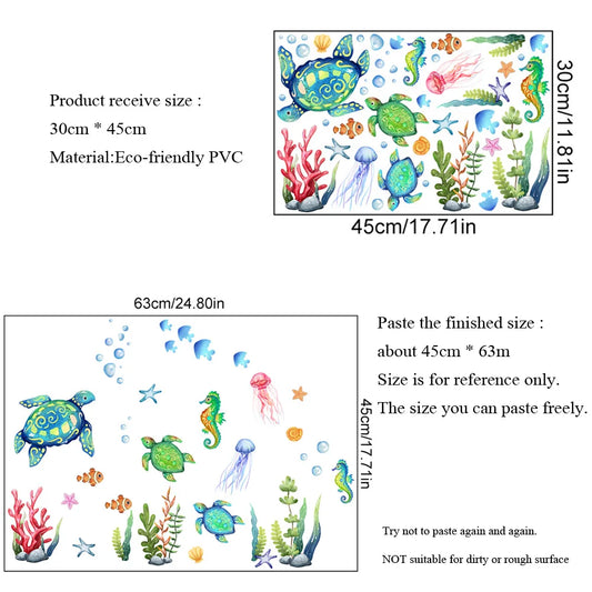 Cartoon Sea Turtle Seahorse Wall Stickers Kids Room