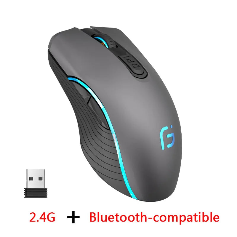 Rechargeable Computer Mouse Dual Mode Bluetooth+2.4Ghz Wireless USB
