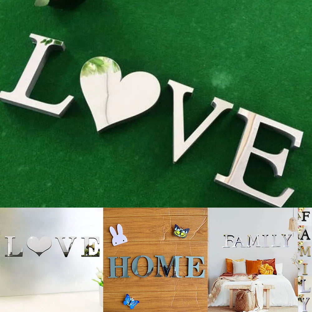 4pcs Letter Wall Stickers Letters Love Mirror Tiles