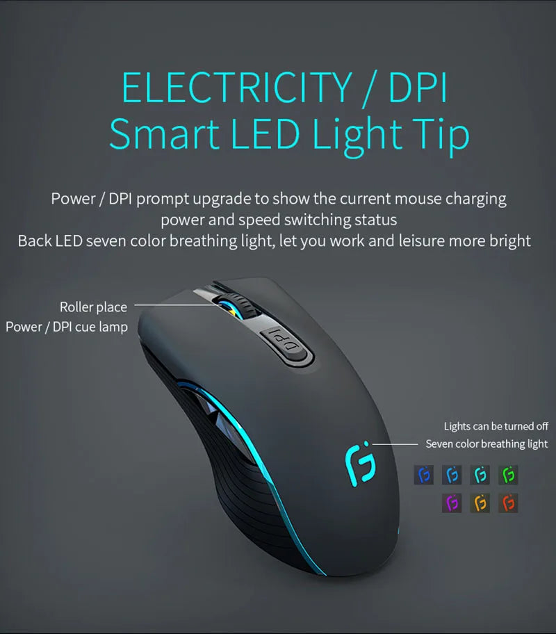 Rechargeable Computer Mouse Dual Mode Bluetooth+2.4Ghz Wireless USB