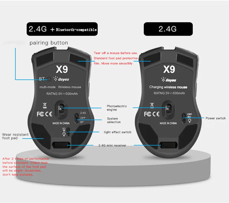 Rechargeable Computer Mouse Dual Mode Bluetooth+2.4Ghz Wireless USB