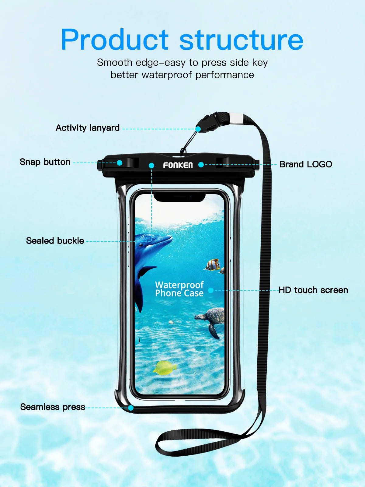 FONKEN Full View Waterproof Case for Phone Underwater
