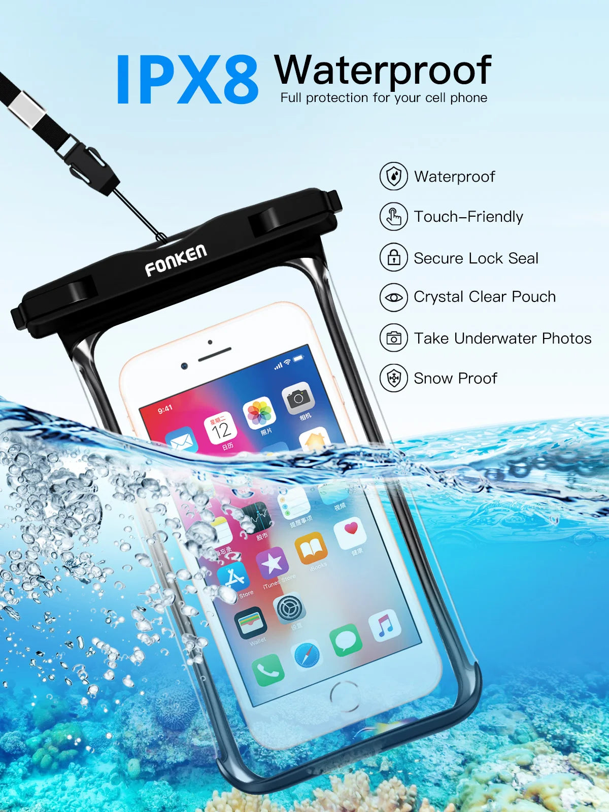FONKEN Full View Waterproof Case for Phone Underwater