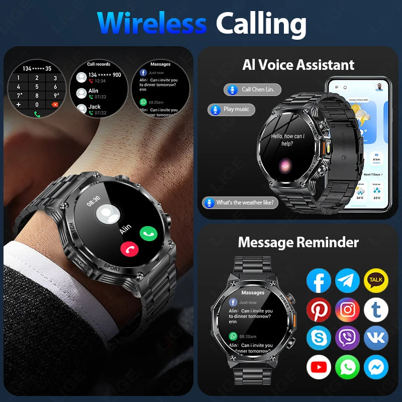 LIGE New Men Smart Watch Bluetooth Calling 800mAh