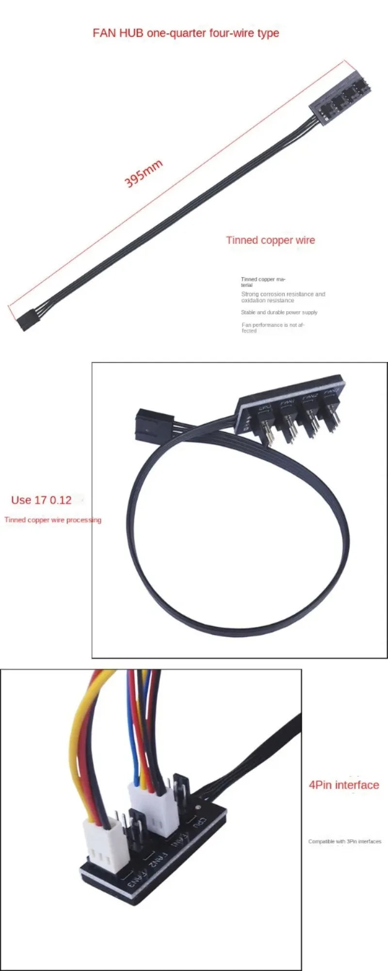 4 Pin PWM Fan Hub Splitter Power Supply