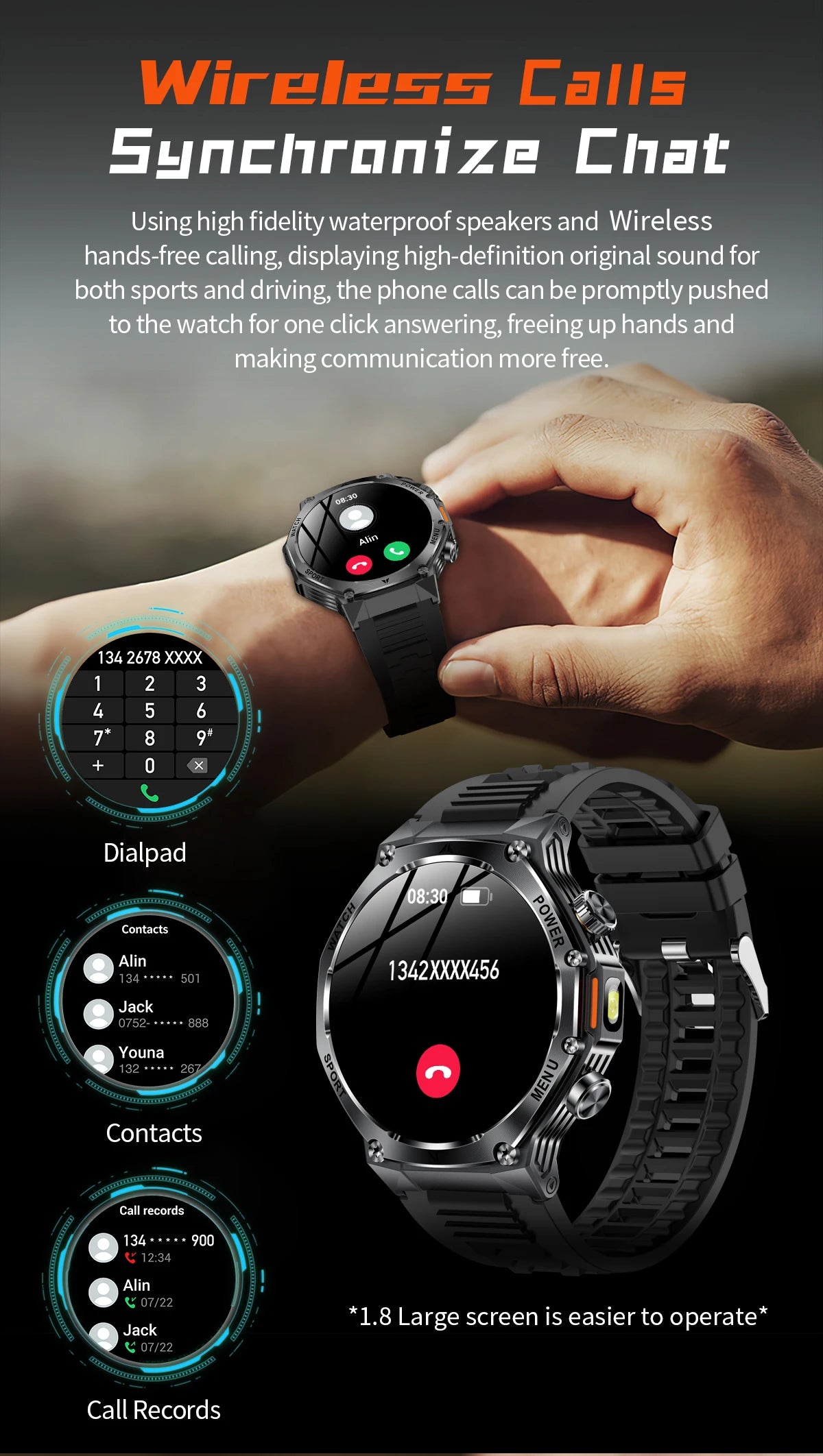 LIGE New Men Smart Watch Bluetooth Calling 800mAh