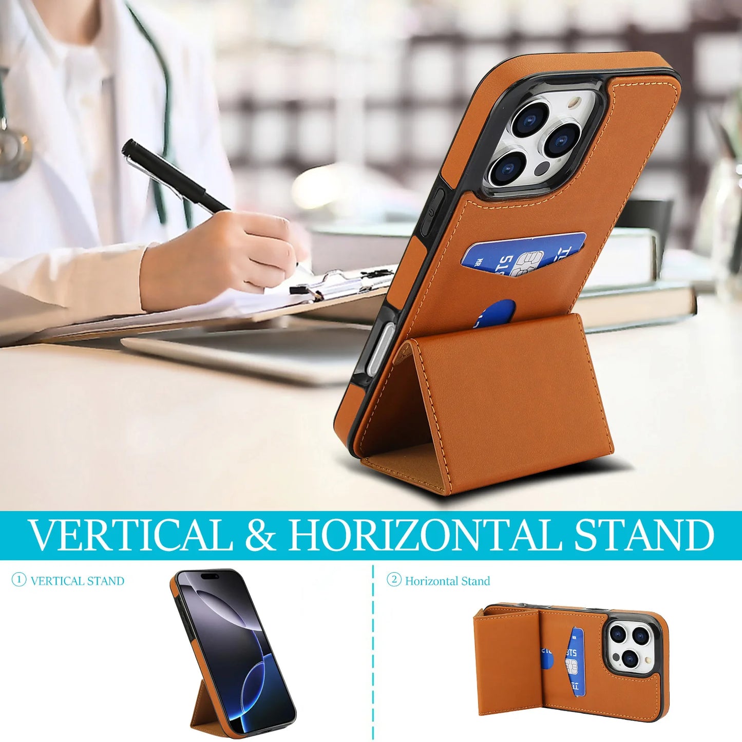 PU+TPU Leather Wallet Magnet Card Holder Phone Case
