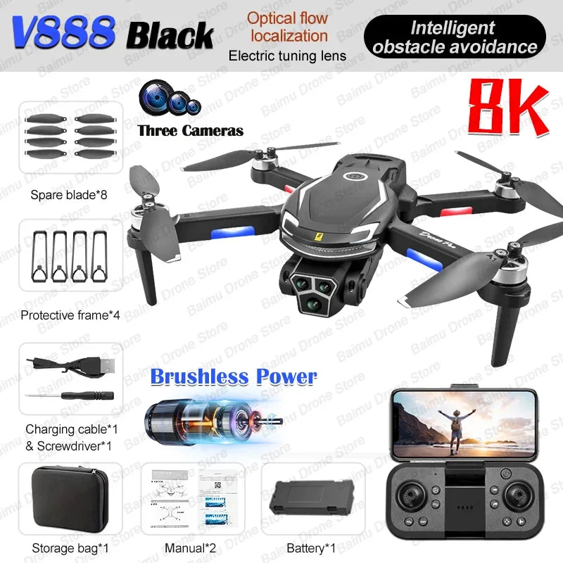 New V888 Brushless Drone 8K Professional HD Triple