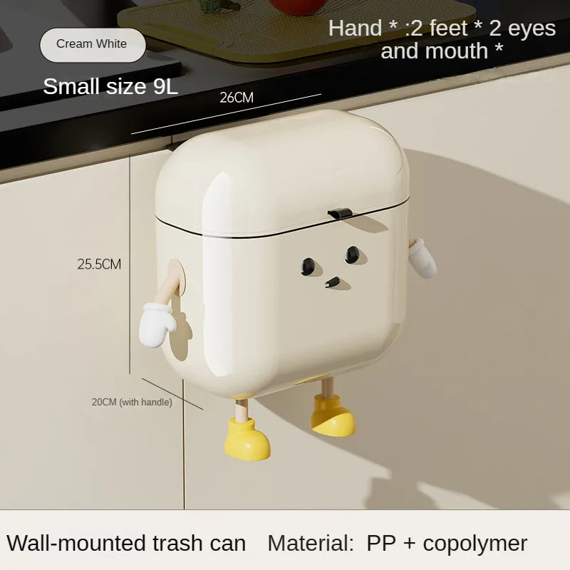 9L/12L DIY Cream-Colored Wall-mounted Kitchen Trash Can with