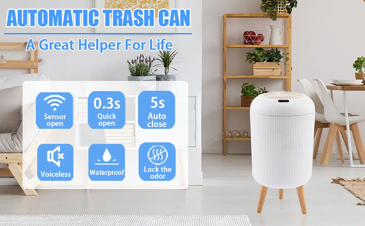 Automatic Trash Can with Lid, Small Plastic Smart