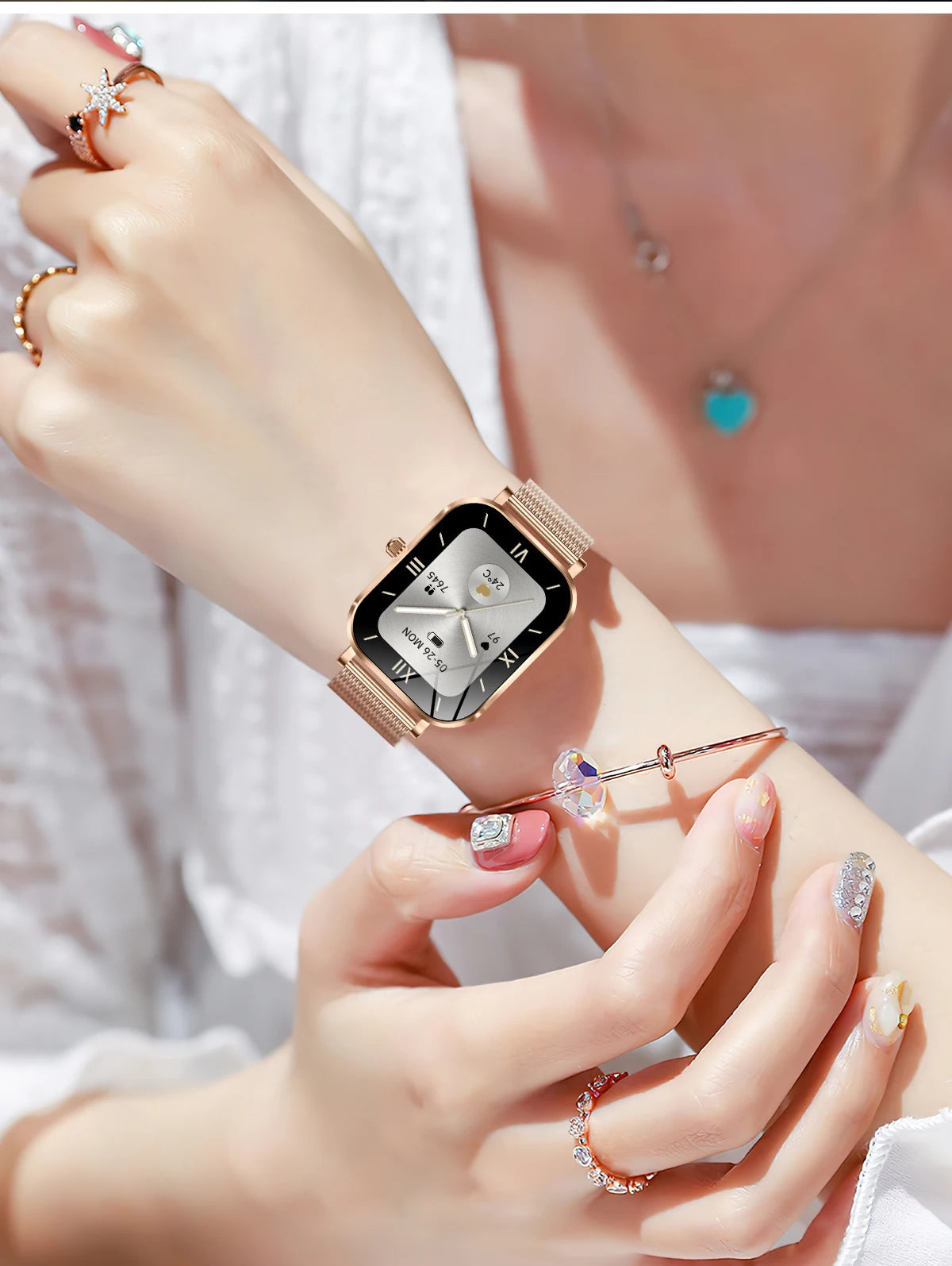 2025 New Smart Watch Women Waterproof Bluetooth Call