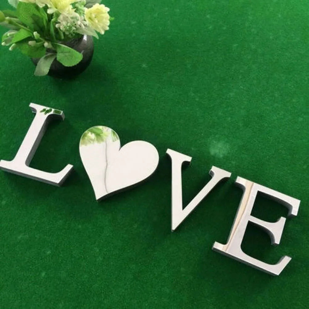 4pcs Letter Wall Stickers Letters Love Mirror Tiles