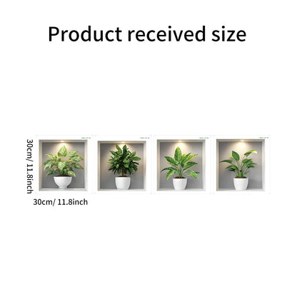 4PCS Tropical Green Plant Wall Stickers for Bedroom
