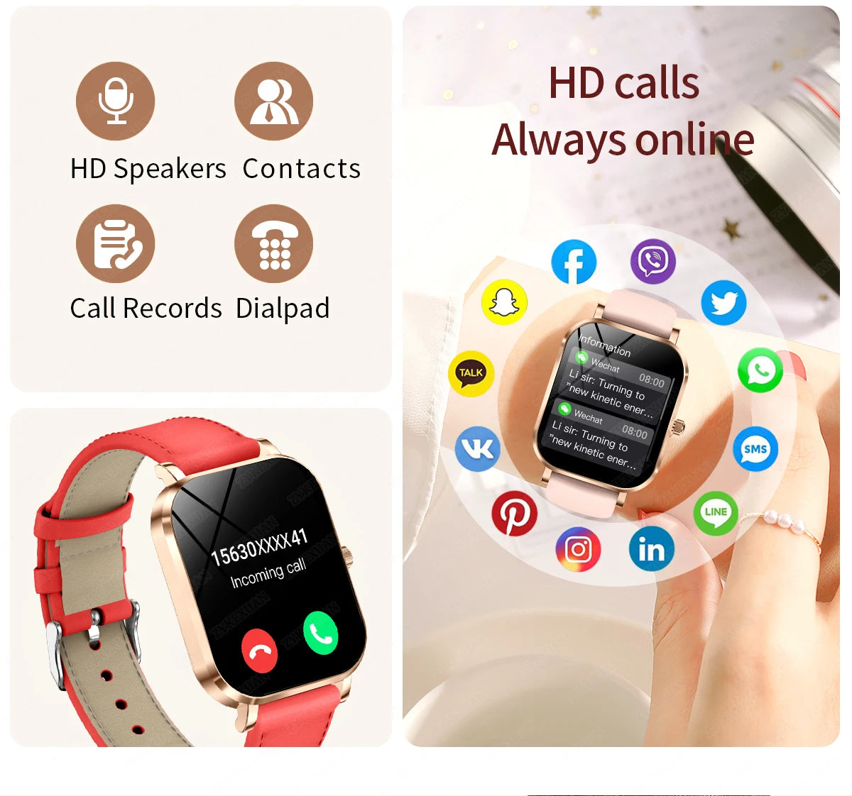 2025 New Smart Watch Women Waterproof Bluetooth Call