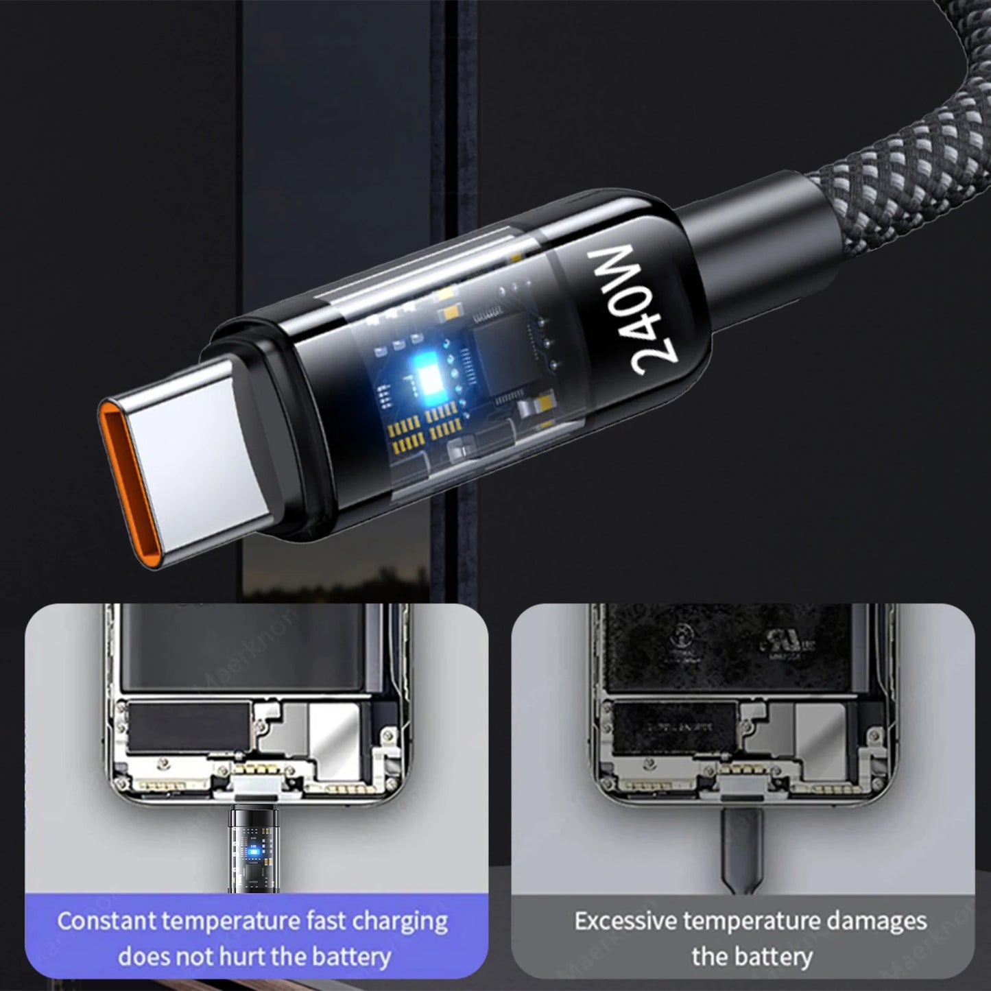 240W 10A Quick Charging USB C Cable Nylon