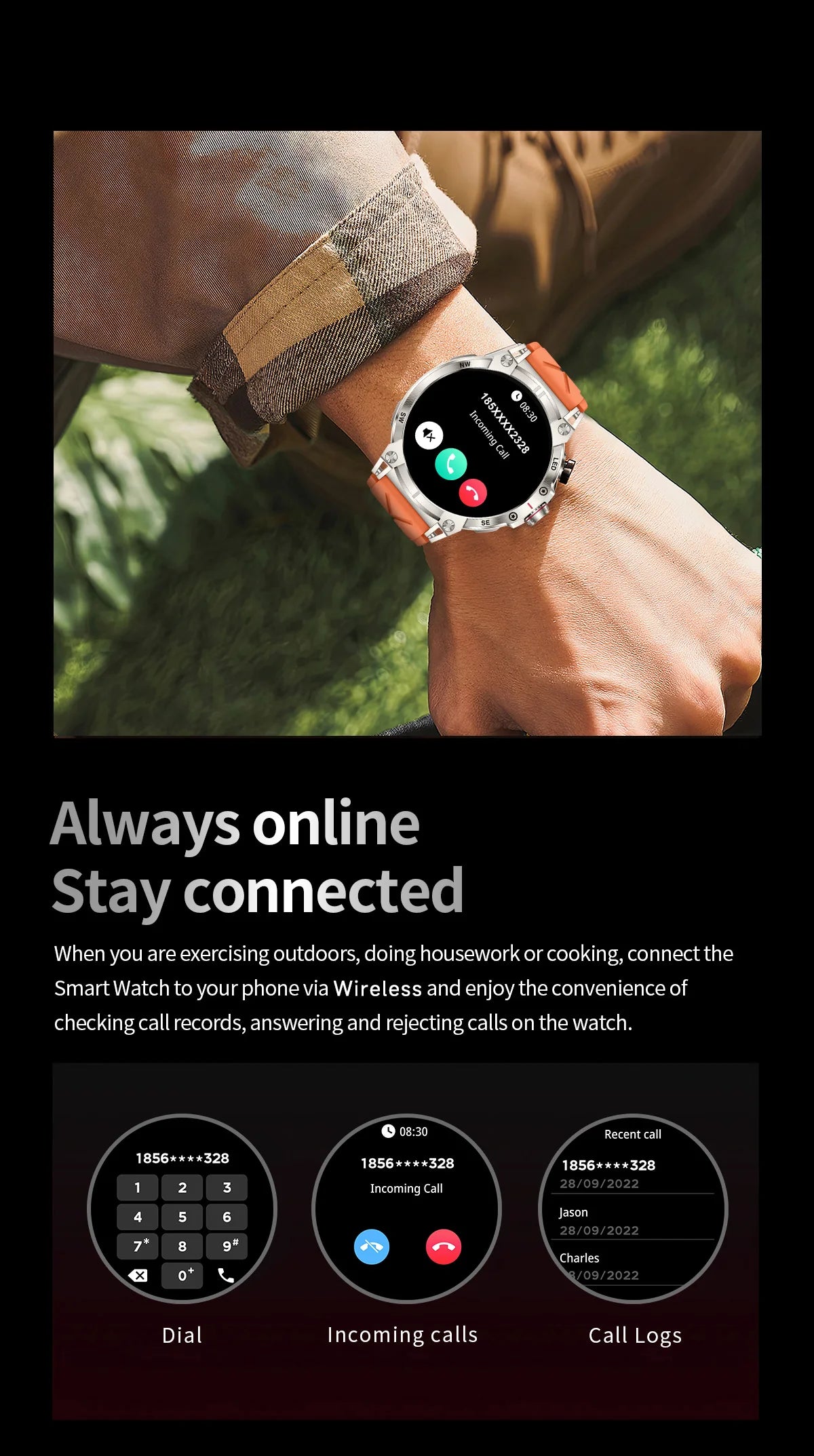 LIGE 760mAh Large Battery Outdoor Smart Watch Men