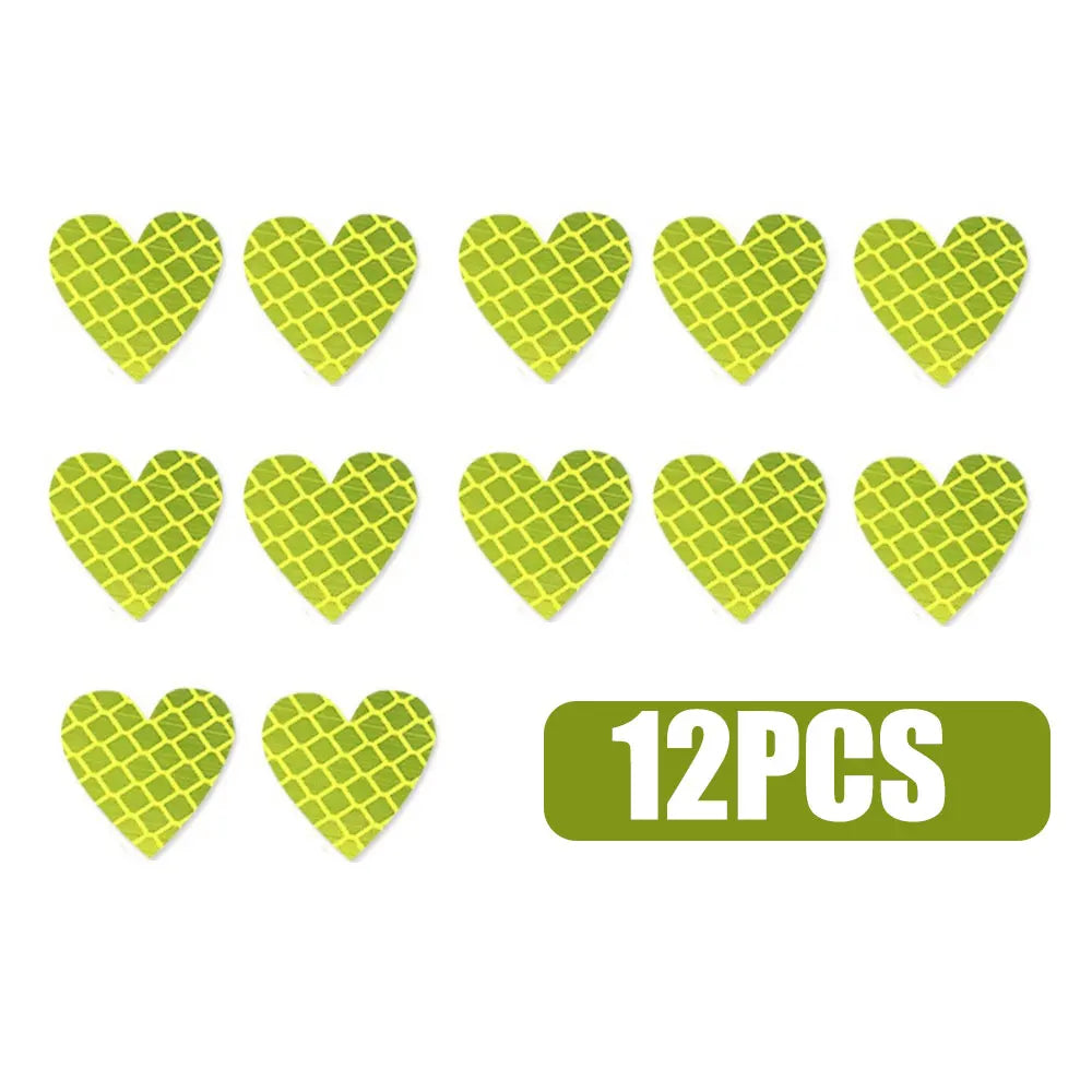 12pcs Heart Shape Reflective Car Stickers Night Warning