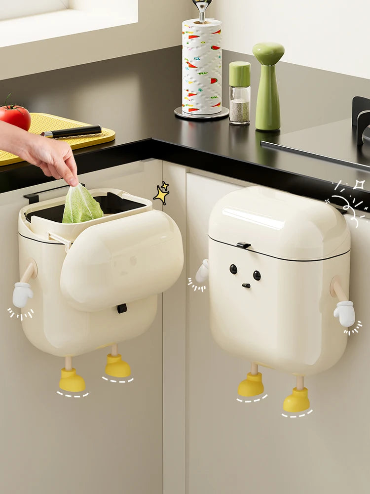 9L/12L DIY Cream-Colored Wall-mounted Kitchen Trash Can with