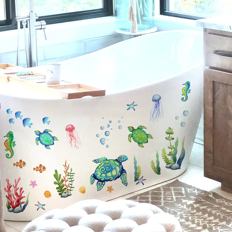 Cartoon Sea Turtle Seahorse Wall Stickers Kids Room