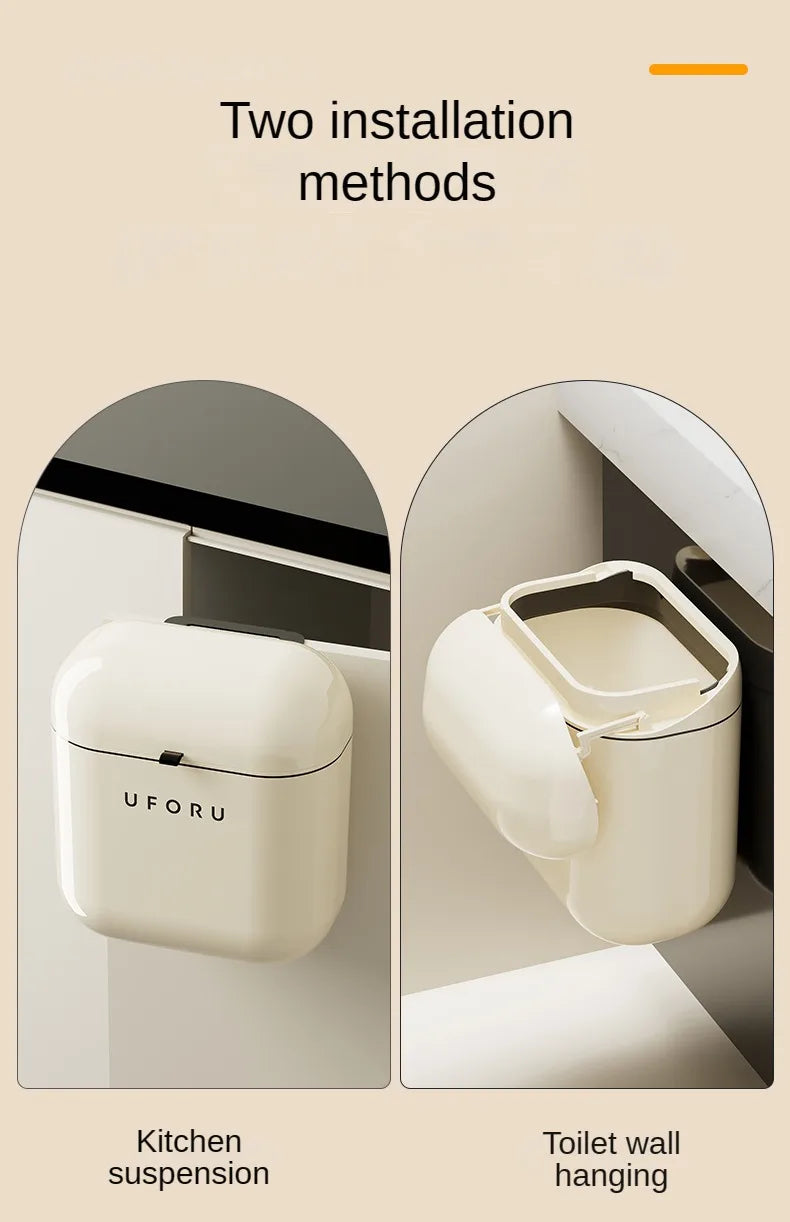 9L/12L DIY Cream-Colored Wall-mounted Kitchen Trash Can with