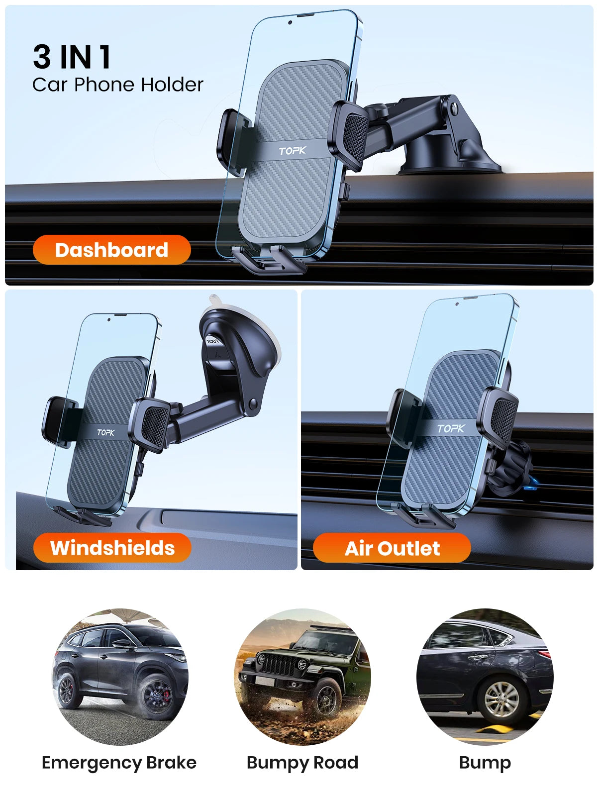 TOPK Car Phone Holder Super Stable Car Phone