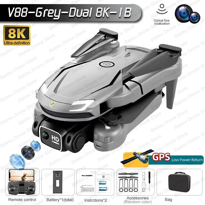 New V888 Brushless Drone 8K Professional HD Triple