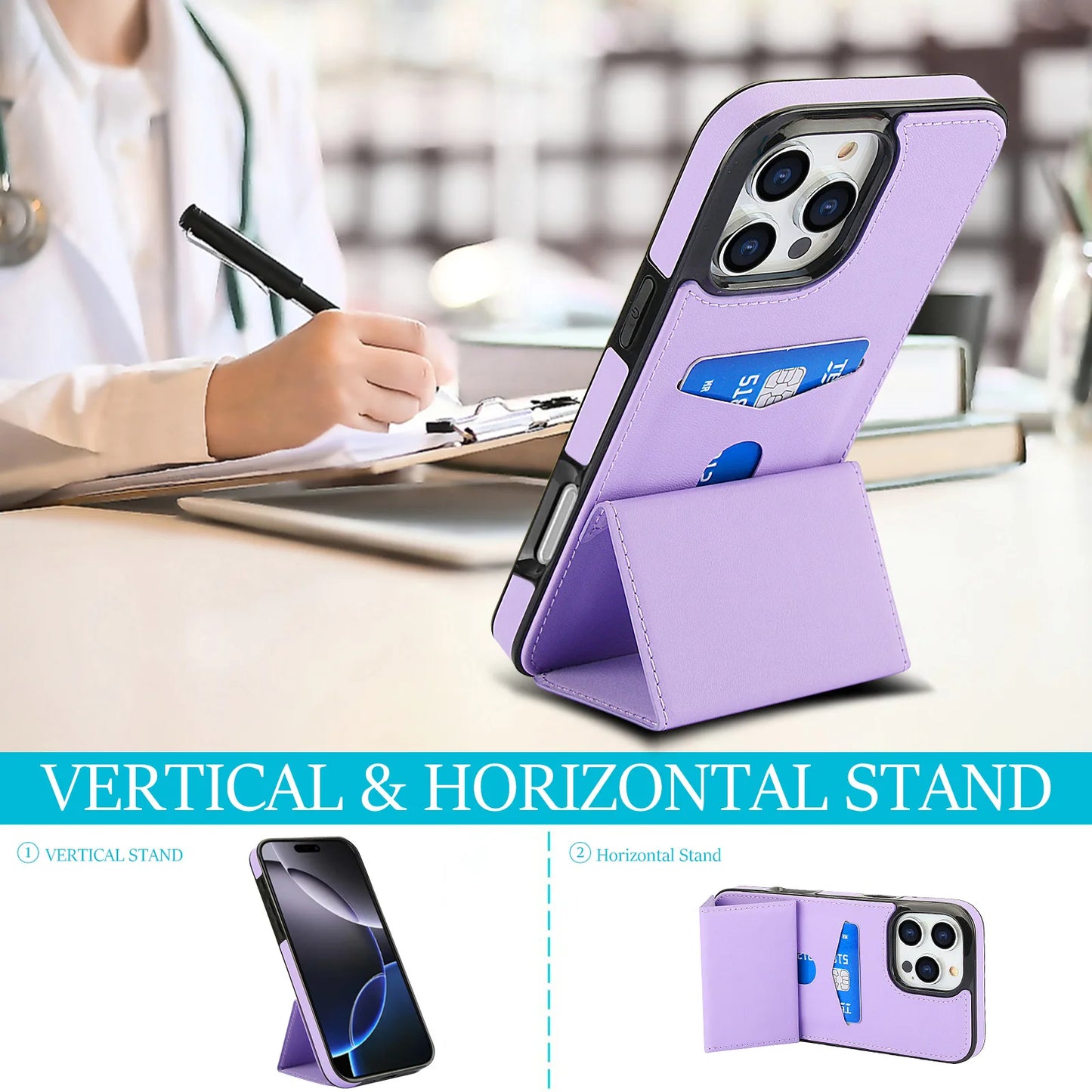 PU+TPU Leather Wallet Magnet Card Holder Phone Case