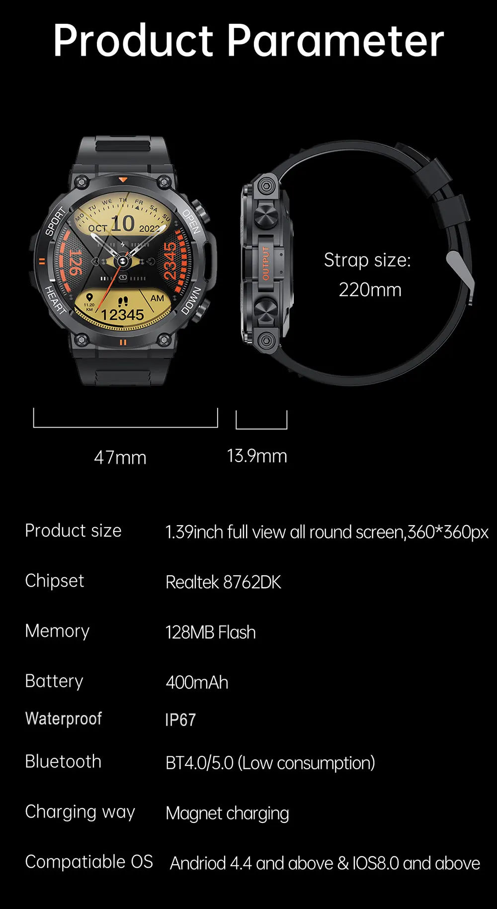 MEVADEN 1.39 Inch HD Bluetooth Call Smart Watch