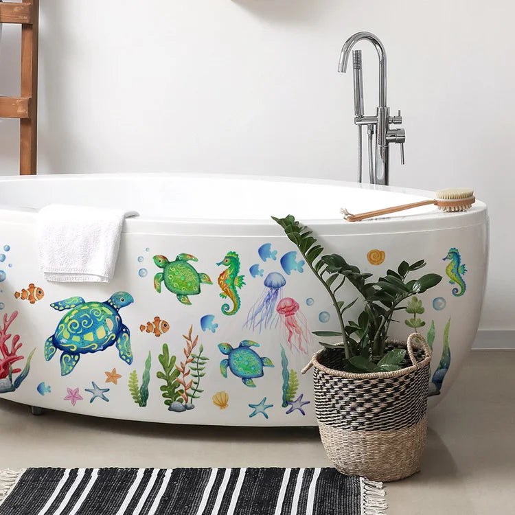 Cartoon Sea Turtle Seahorse Wall Stickers Kids Room