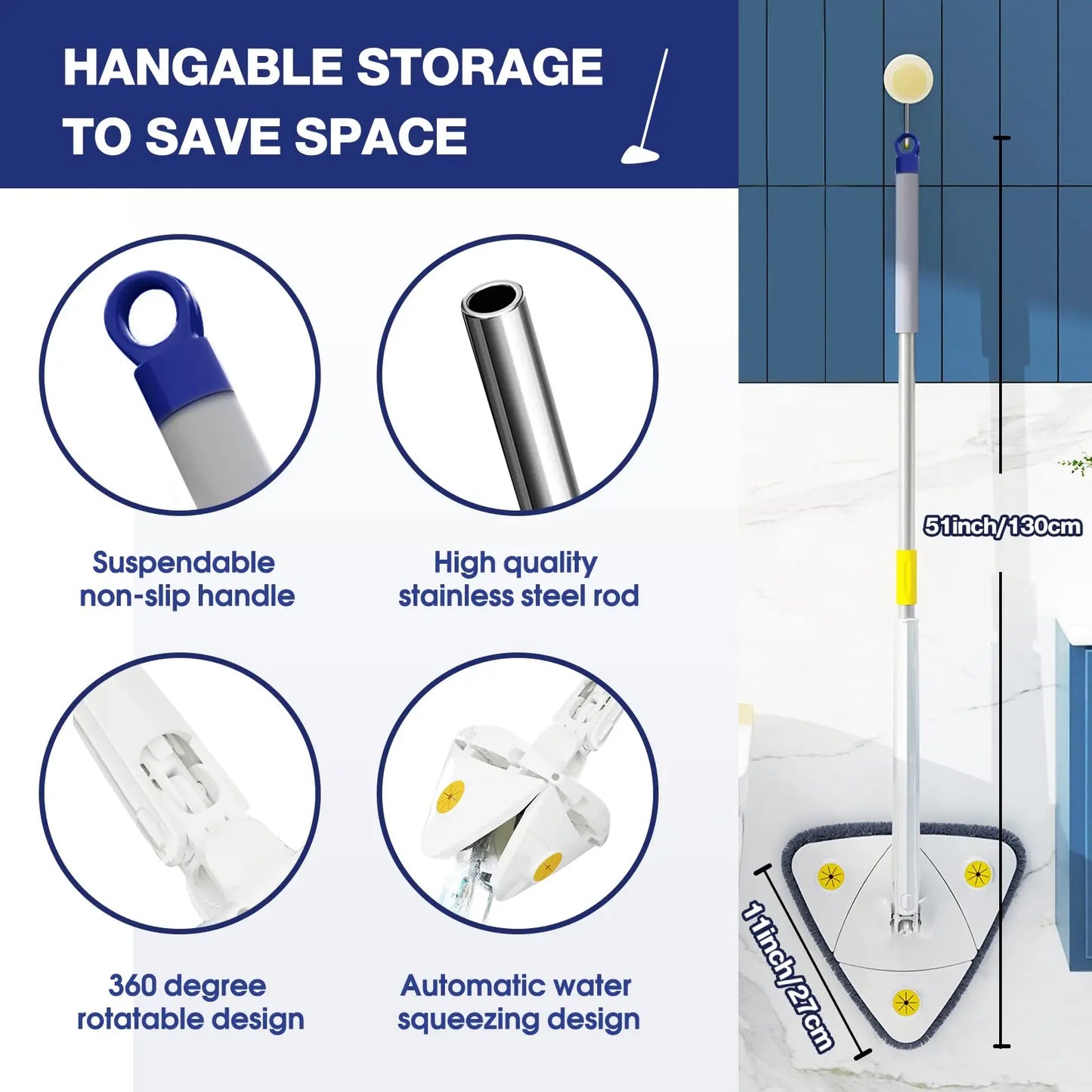 Rotatable Telescopic Triangle Mop 360° Spin Cleaning Mop