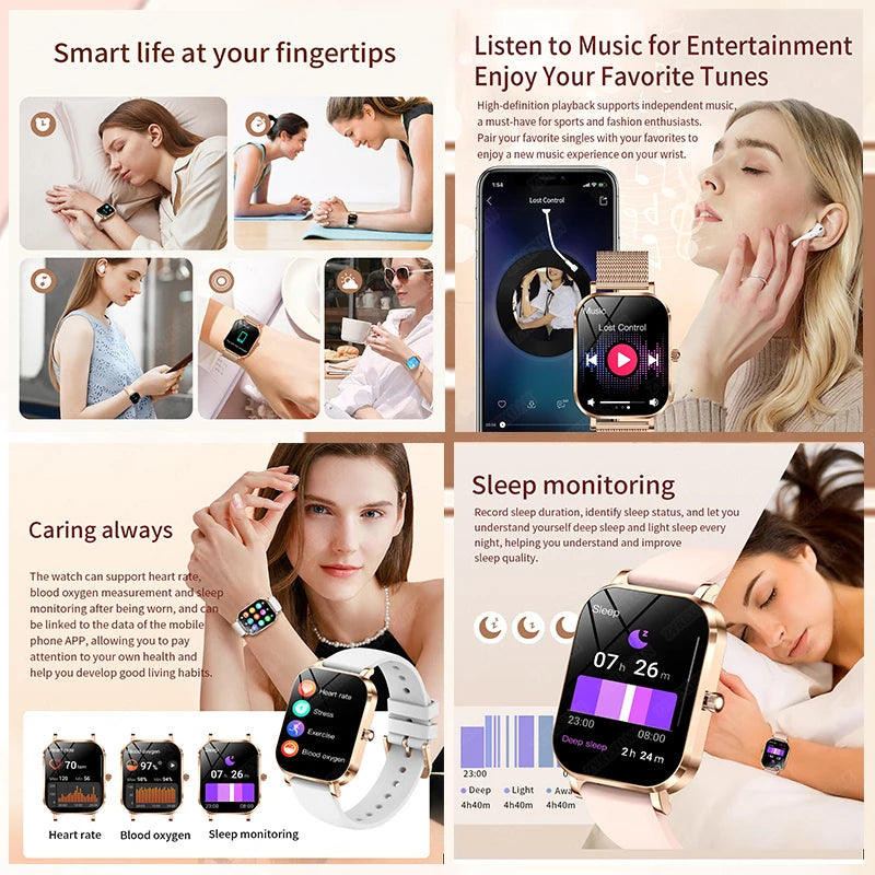 2025 New Smart Watch Women Waterproof Bluetooth Call