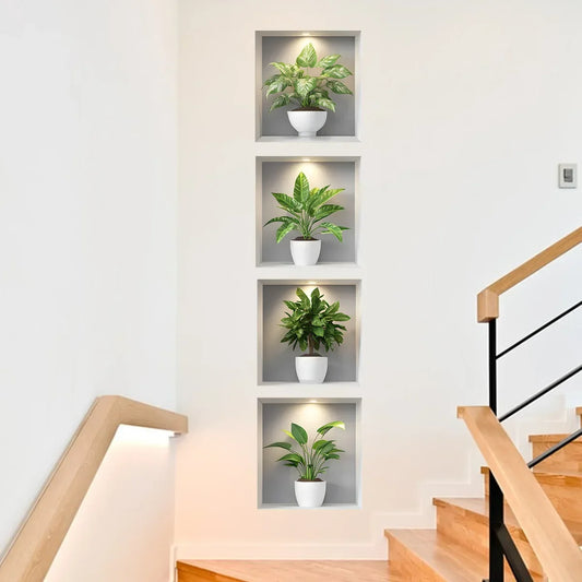 4PCS Tropical Green Plant Wall Stickers for Bedroom