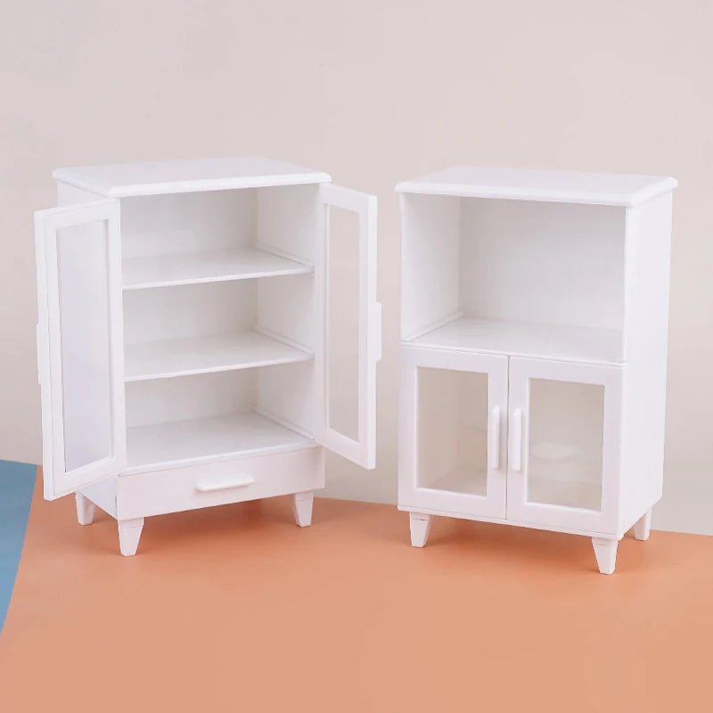 2Pcs/set Miniature White Cupboard Display Cabinet Storage Lockers