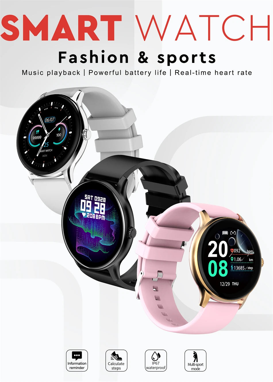 LIGE Women Smart band Watch Real-time Weather Forecast