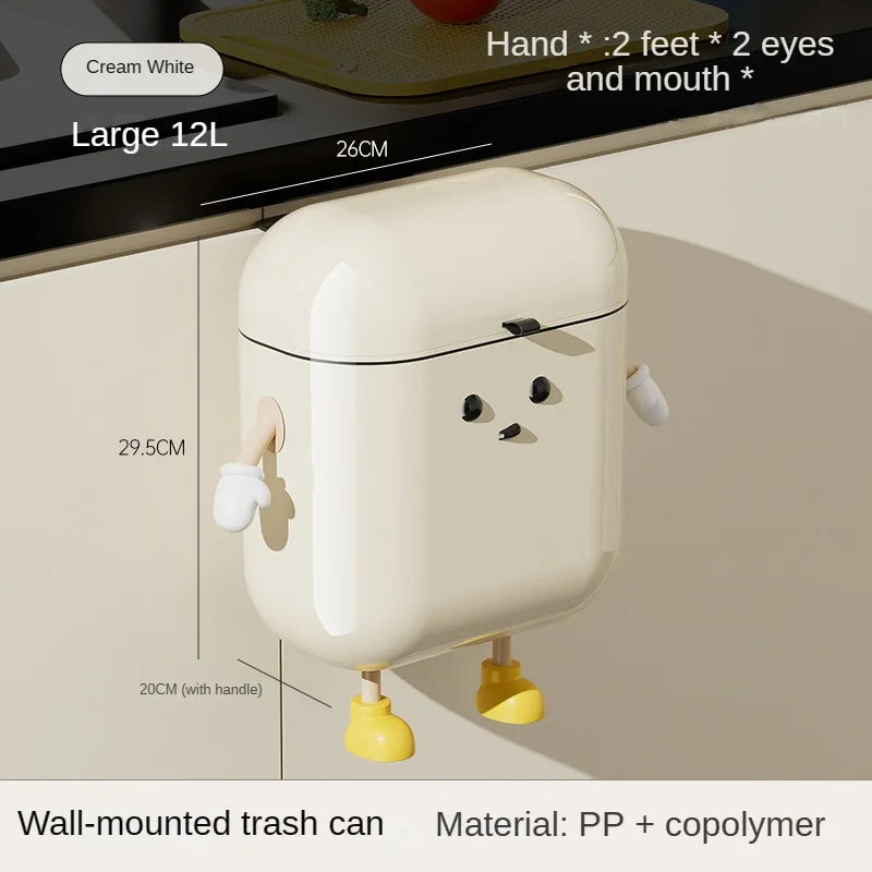 9L/12L DIY Cream-Colored Wall-mounted Kitchen Trash Can with