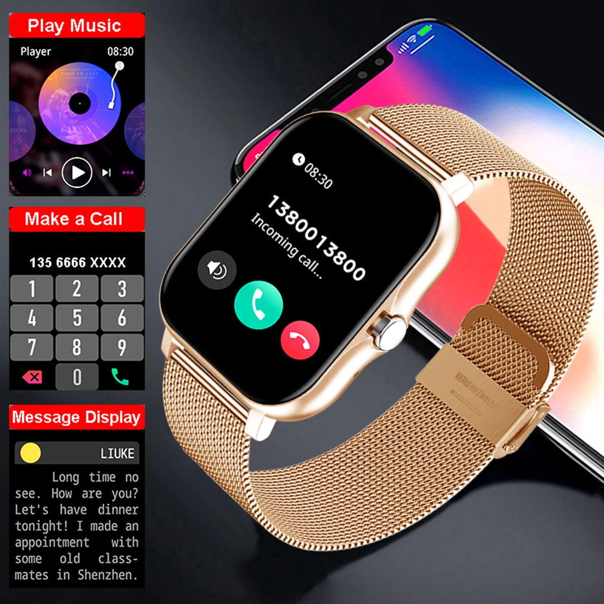 1.83'' Waterproof Smart Watch with Message Answer Call