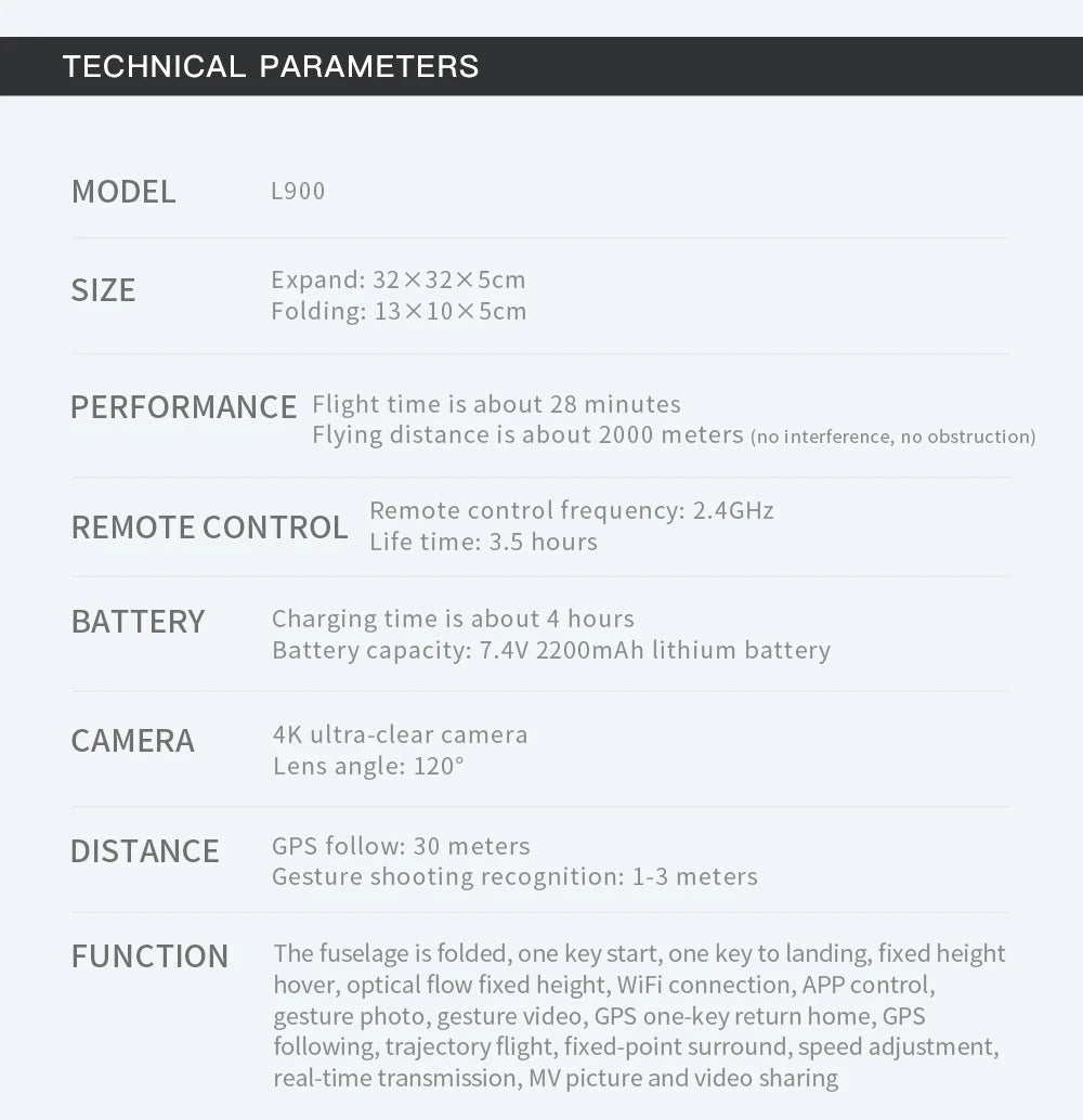 Drone L900 Pro 4K Professional 5G GPS HD